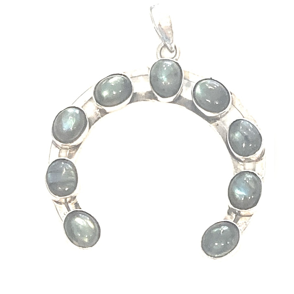 Sterling Silver Dragon Heart Pendant with Labradorite Cabochons - Picture 2 of 5